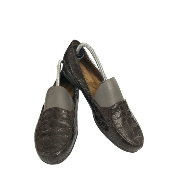 Naturalizer Natural Soul women's  Size 7.5W Brown Slip-On Croc-Embossed Loafers - Picture 1 of 7